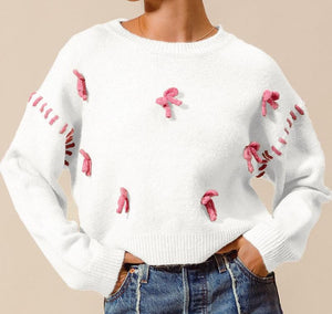 3D yarn bow embellished sweater top