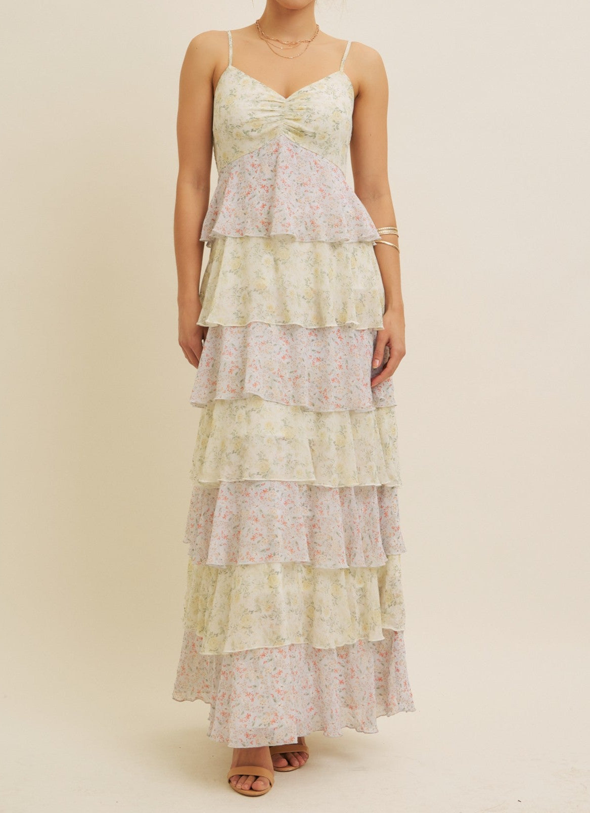 seven ruffle floral tiered maxi dress