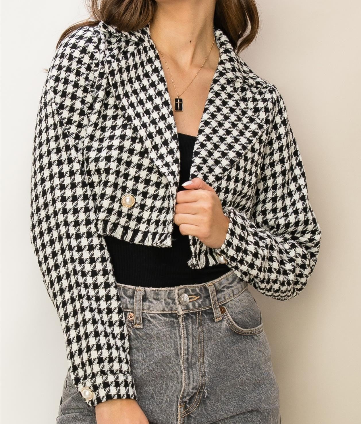 Houndstooth tweed cropped jacket
