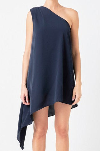 one shoulder pleated top asymmetrical dress
