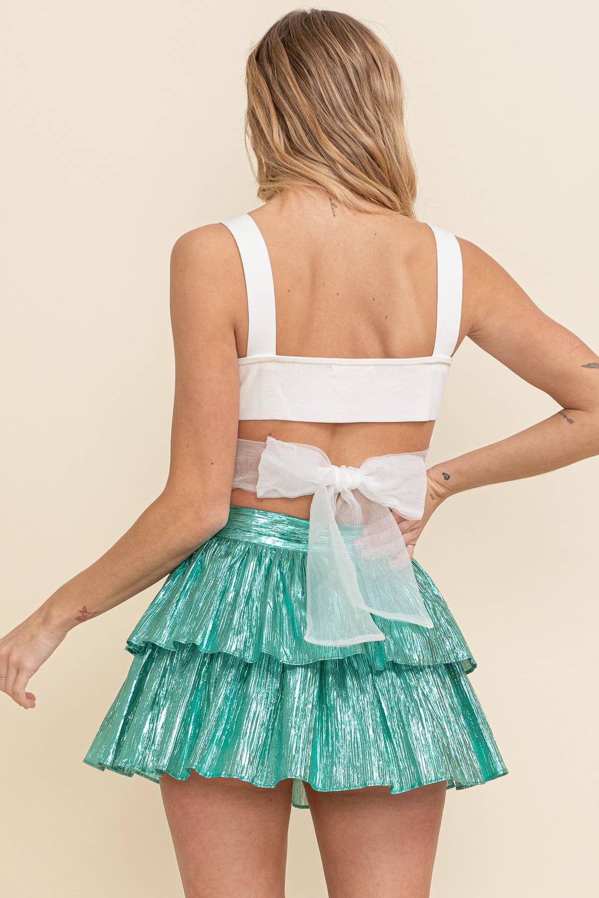 CSW7034A - Back Tie Women's Crop Blouse