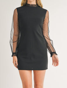 dotted sheer long sleeve dress