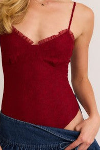 lace crimson bodysuit