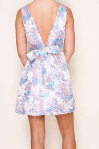 Jacquard blue and lavender floral with back tie