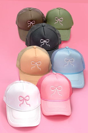 bow embroidered trucker hat