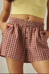 plaid crimson and cream boxer shorts