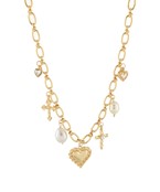 braided outline heart center pear and cross charm