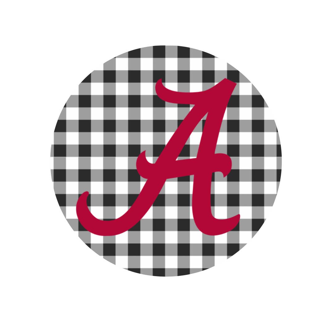 A with black gingham button