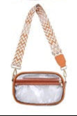 Clear 7x4 bag with camel colored strap