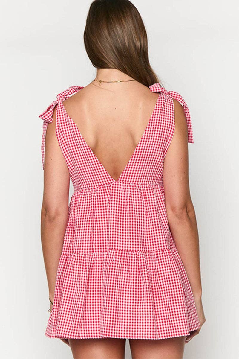 Tie-Strap Gingham Casual Dress