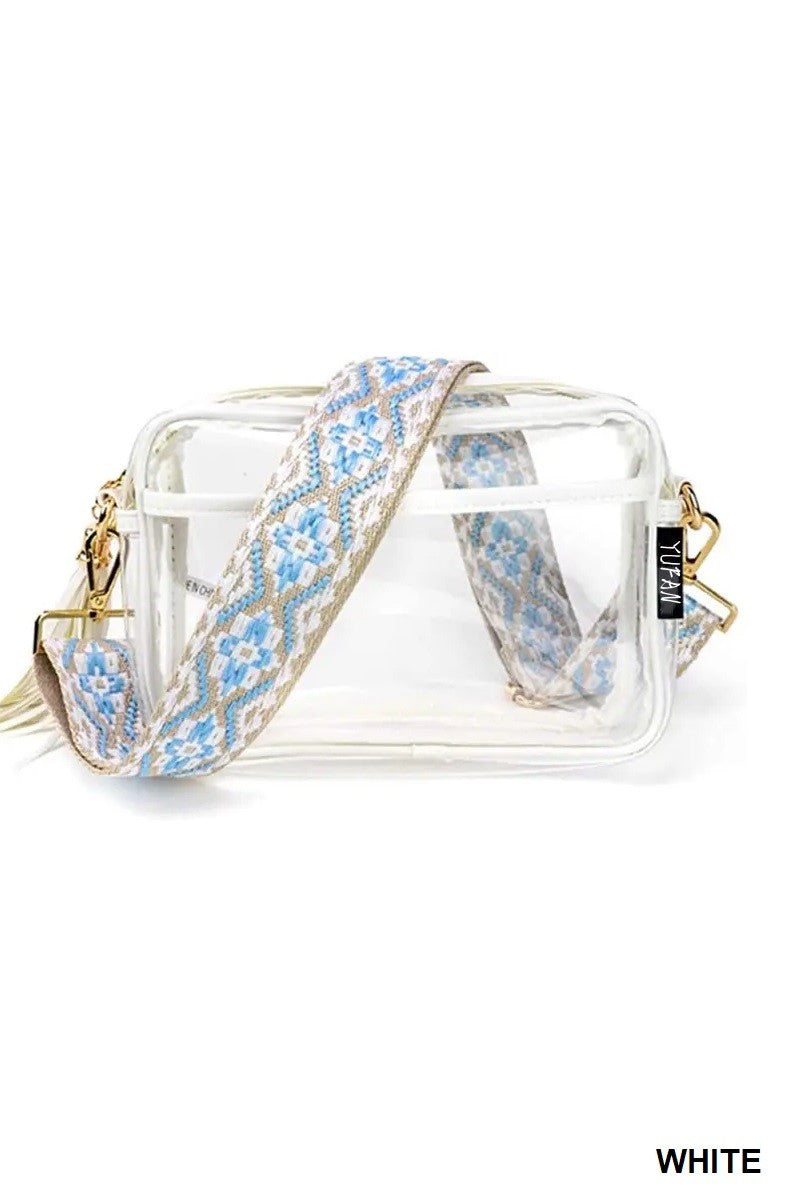 Clear leather rectangle bag with removable strap