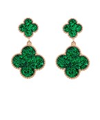 double clover glitter dangle earring