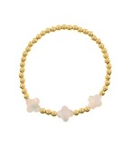 Stainless Steel bead ball stretch bracelet with 3 sheal clover