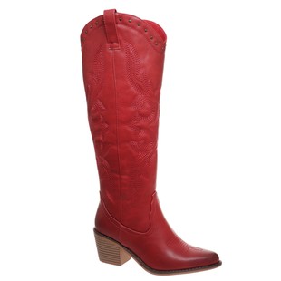 Knee boots with studs and adjustable calf space