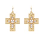 Pearl decorated gold hammered cross with scripture