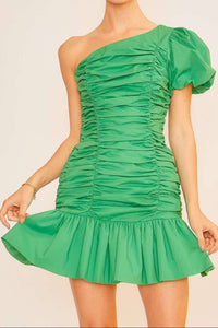 Puff Sleeve Ruffle Mini Shirring Dress