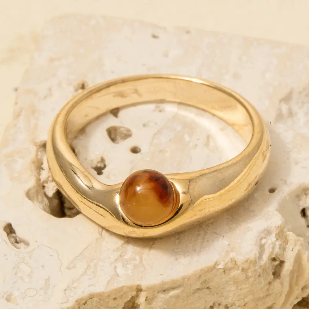 Resin ball bead with thick gold band ring