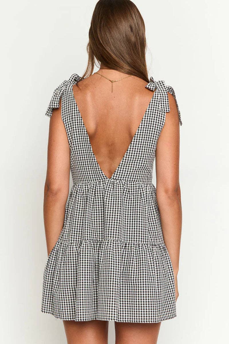 Tie-Strap Gingham Casual Dress