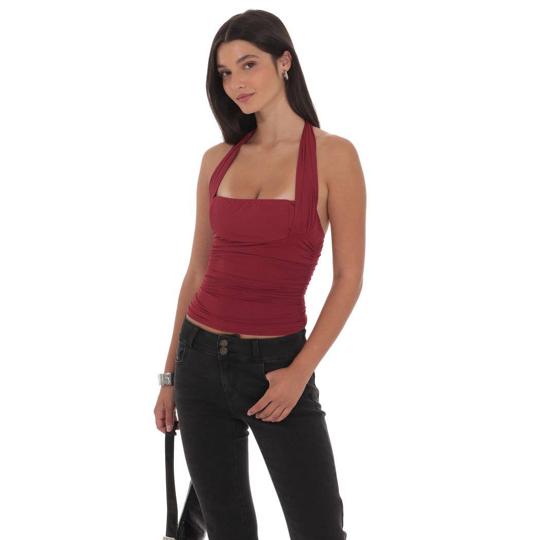 Halter Ruched Top in Burgundy