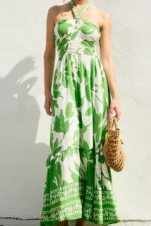 Floral halter tie neck midi/maxi