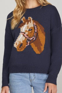 horse sweater long sleeve with elbow patch