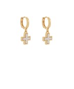 Huggie white cross gold earrings