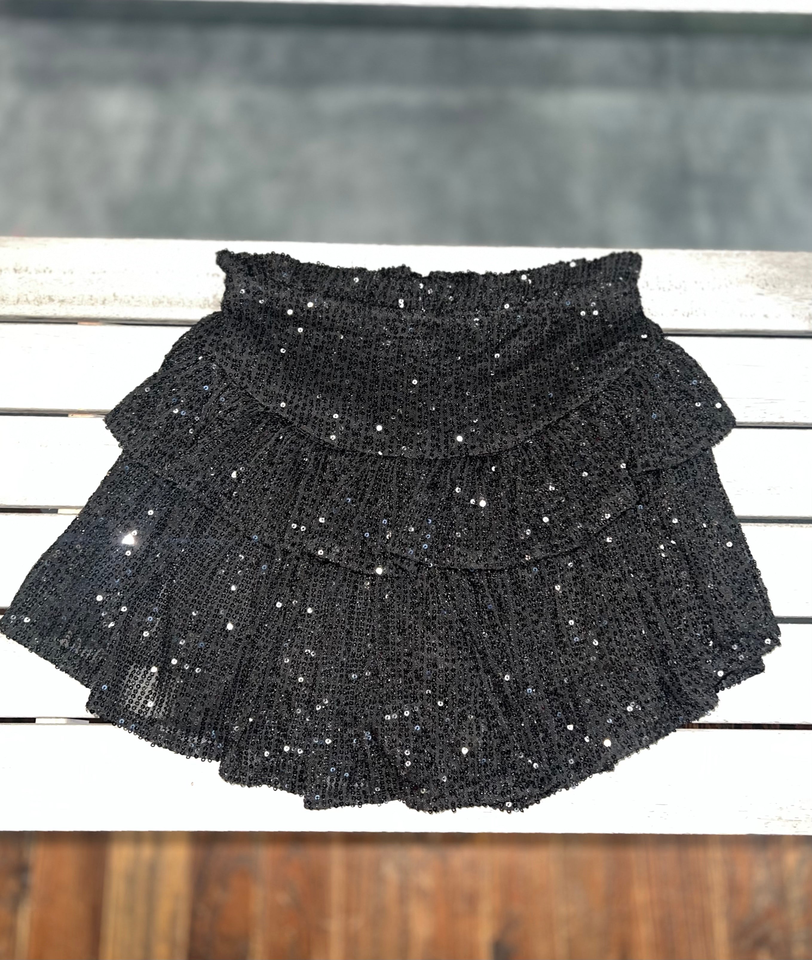 Black sequin ruffled skort