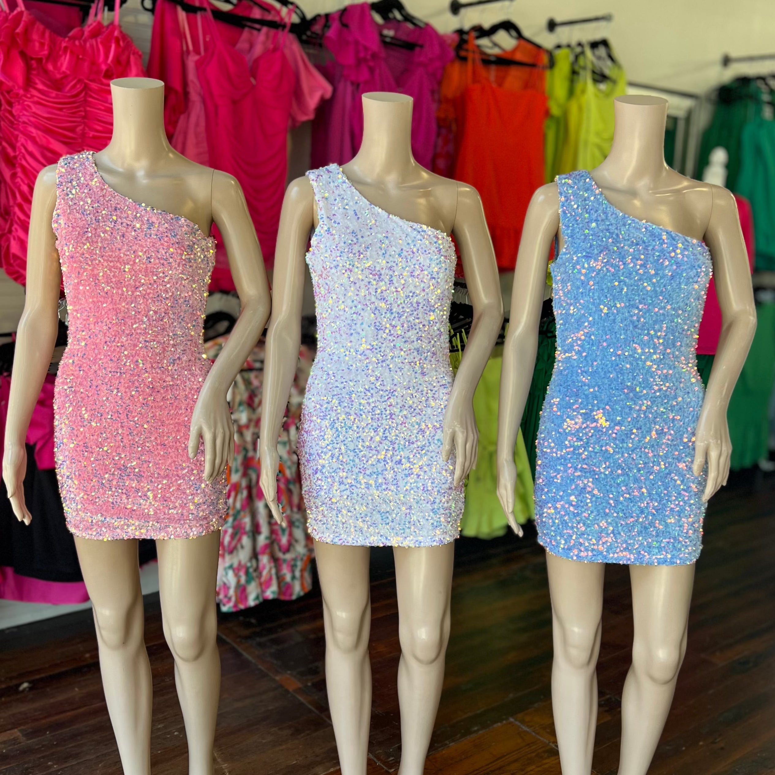 One shoulder full 3D sequins dress