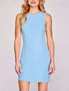 Baby Blue sleeveless princess cut fitted dress