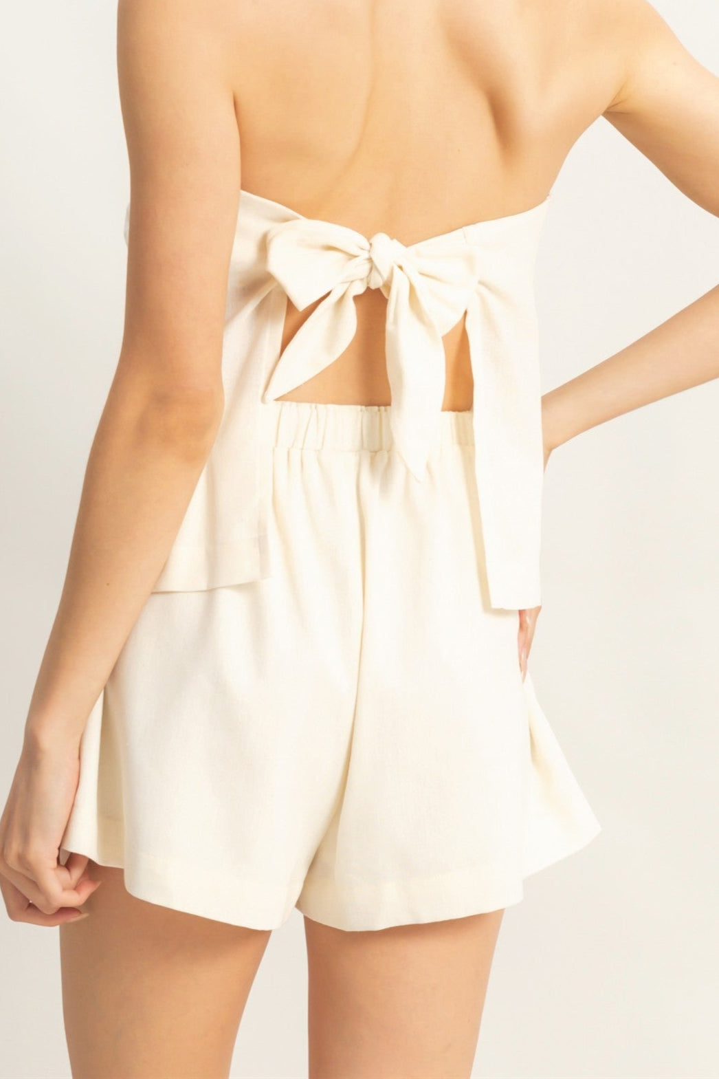strapless open back tie with elastic waistband shorts