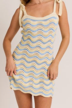 Knit sweater dress with scallop hem and tie top