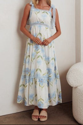 Crochet strap floral maxi dress