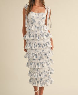 shoulder tie maxi 7 tier ruffle