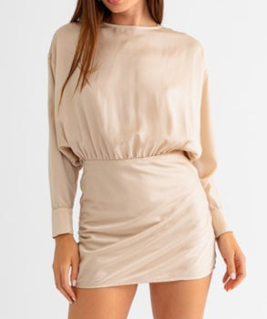 Dolman long sleeve satin dress