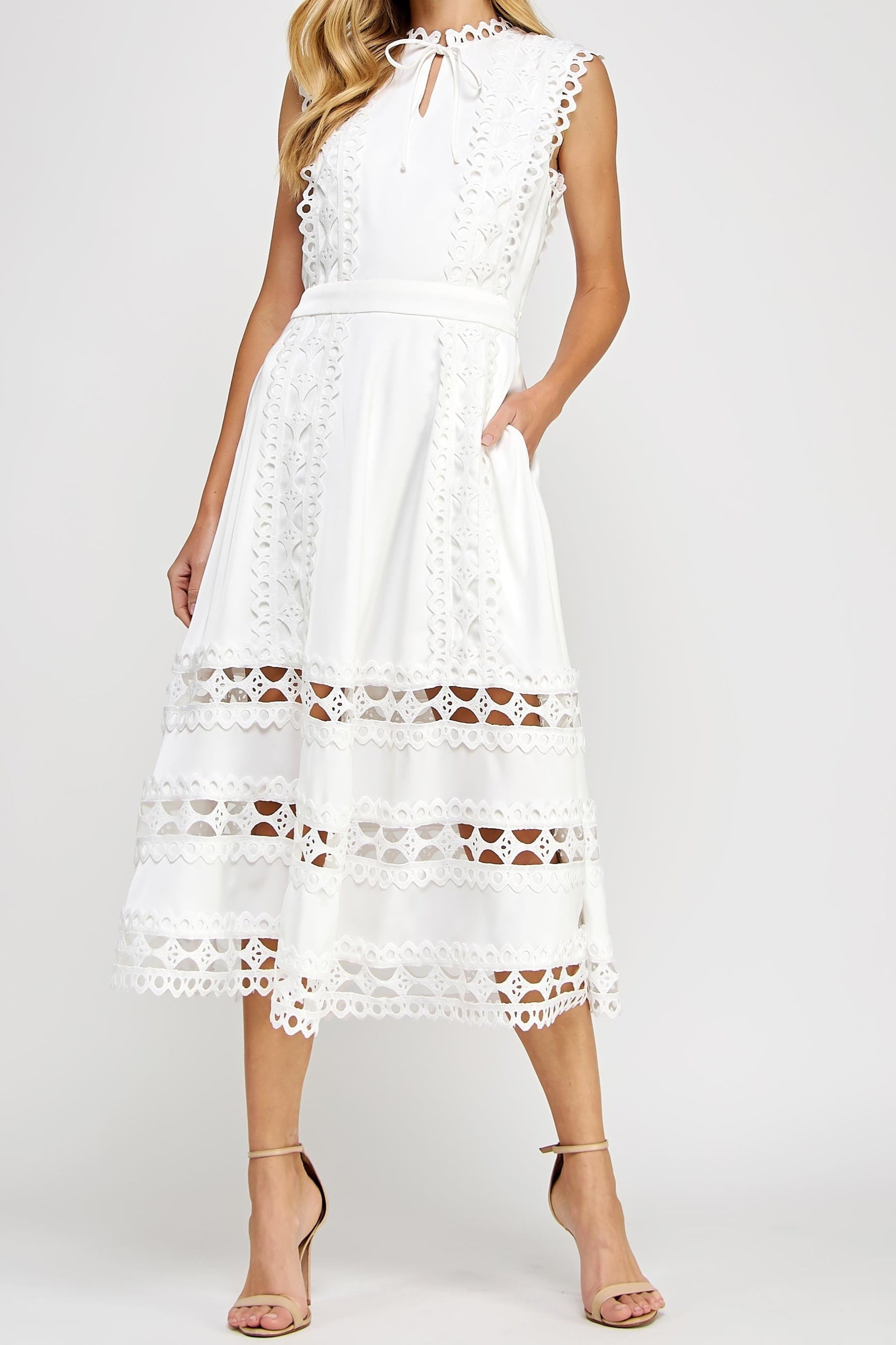 Large eyelet sleeveless maxi dress