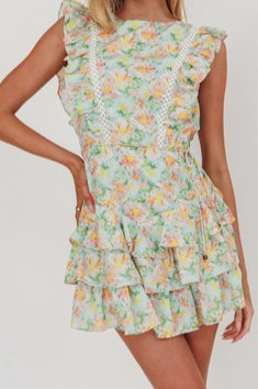 Ruffle cap sleeve open back with dot lace detail dress