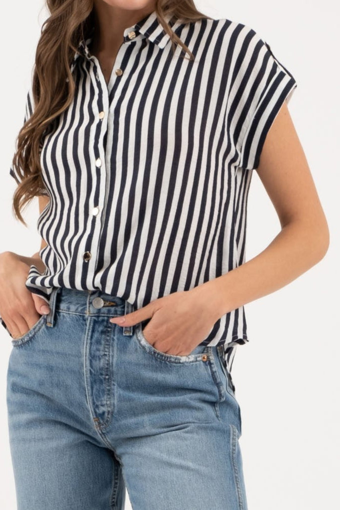 Striped tab sleeve button down