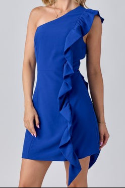 One shoulder ruffle with belt