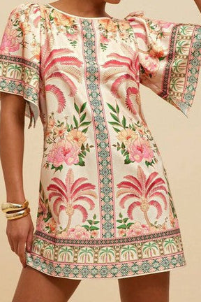 palm tree and striped short sleeve dress