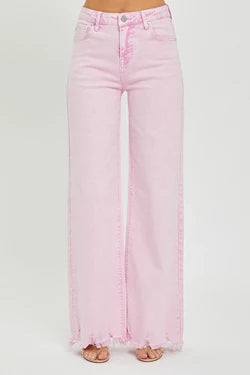 Pink acid washed high rise wide jeans Risen-RDP5383