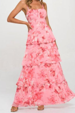 Multi pink color maxi with 4 tiers
