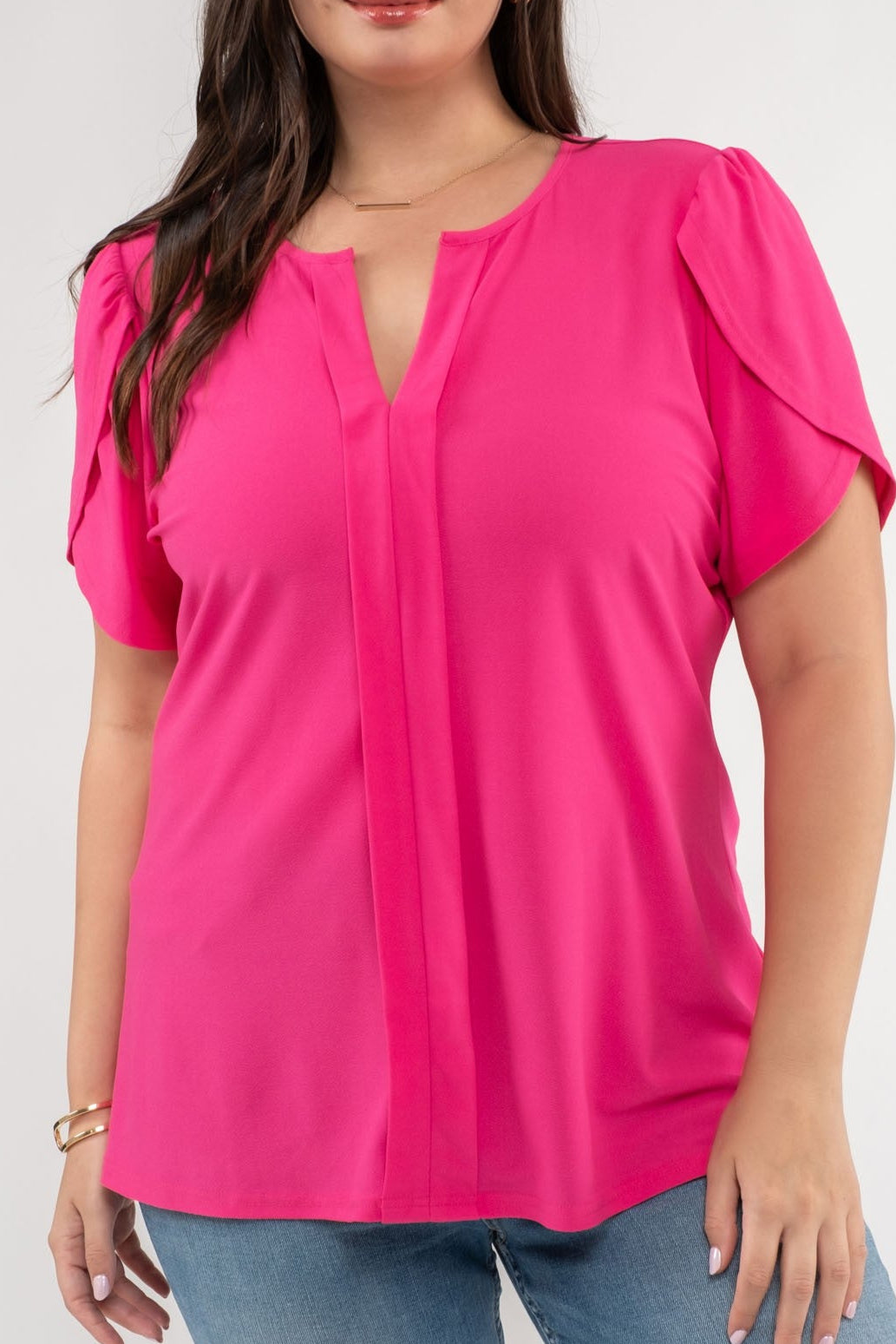 Plus size pleated V neck blouse