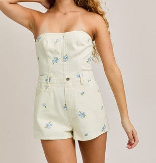 floral embroidered strapless romper