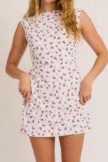 boat neck floral mini dress
