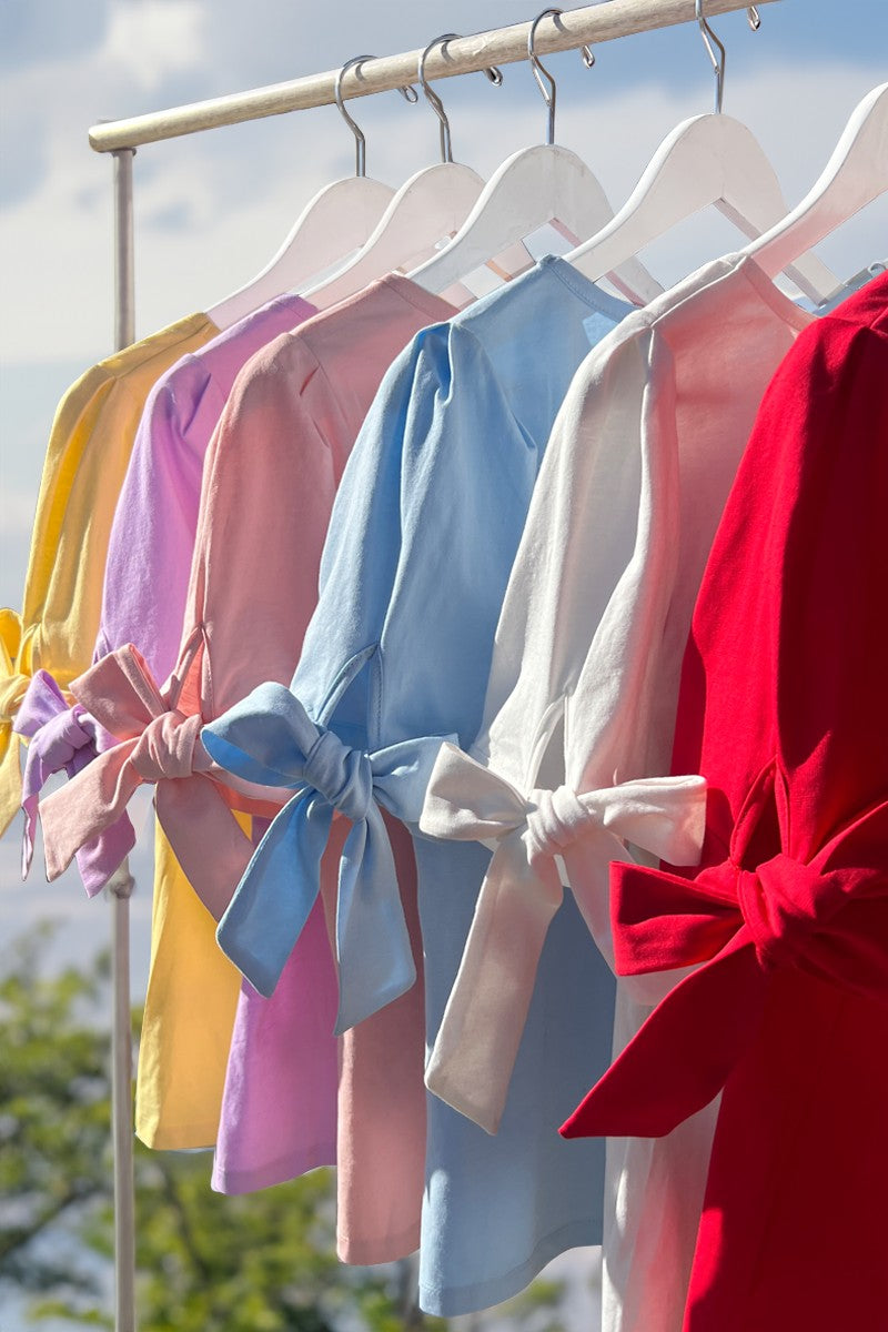 Round neck bow tie sleeve t-shirt