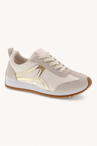 Ivory sneaker with gold stripe