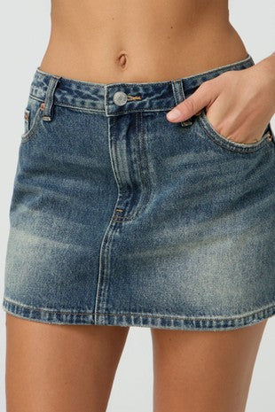 Dark medium with dirty wash mini skirt