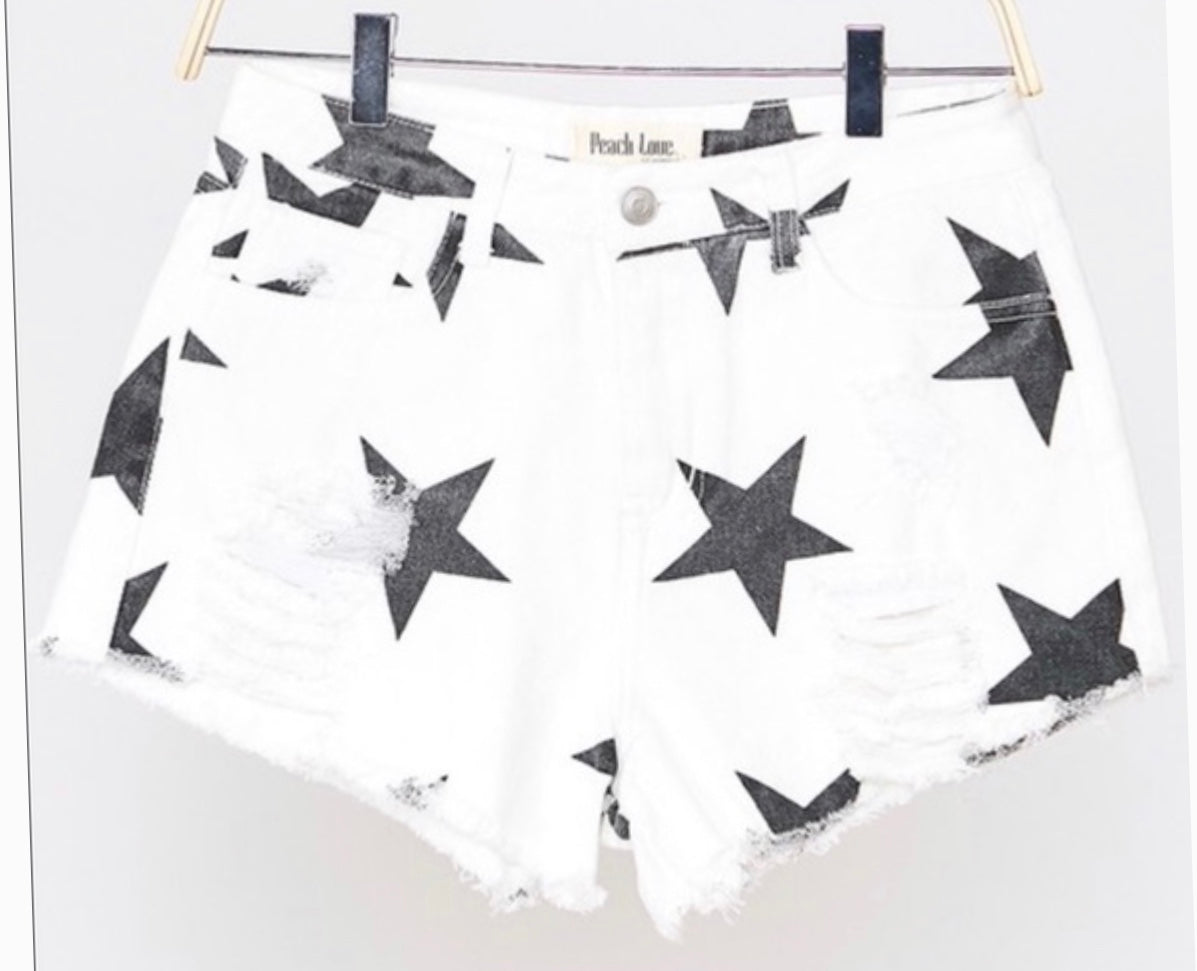 White with black star cut offs