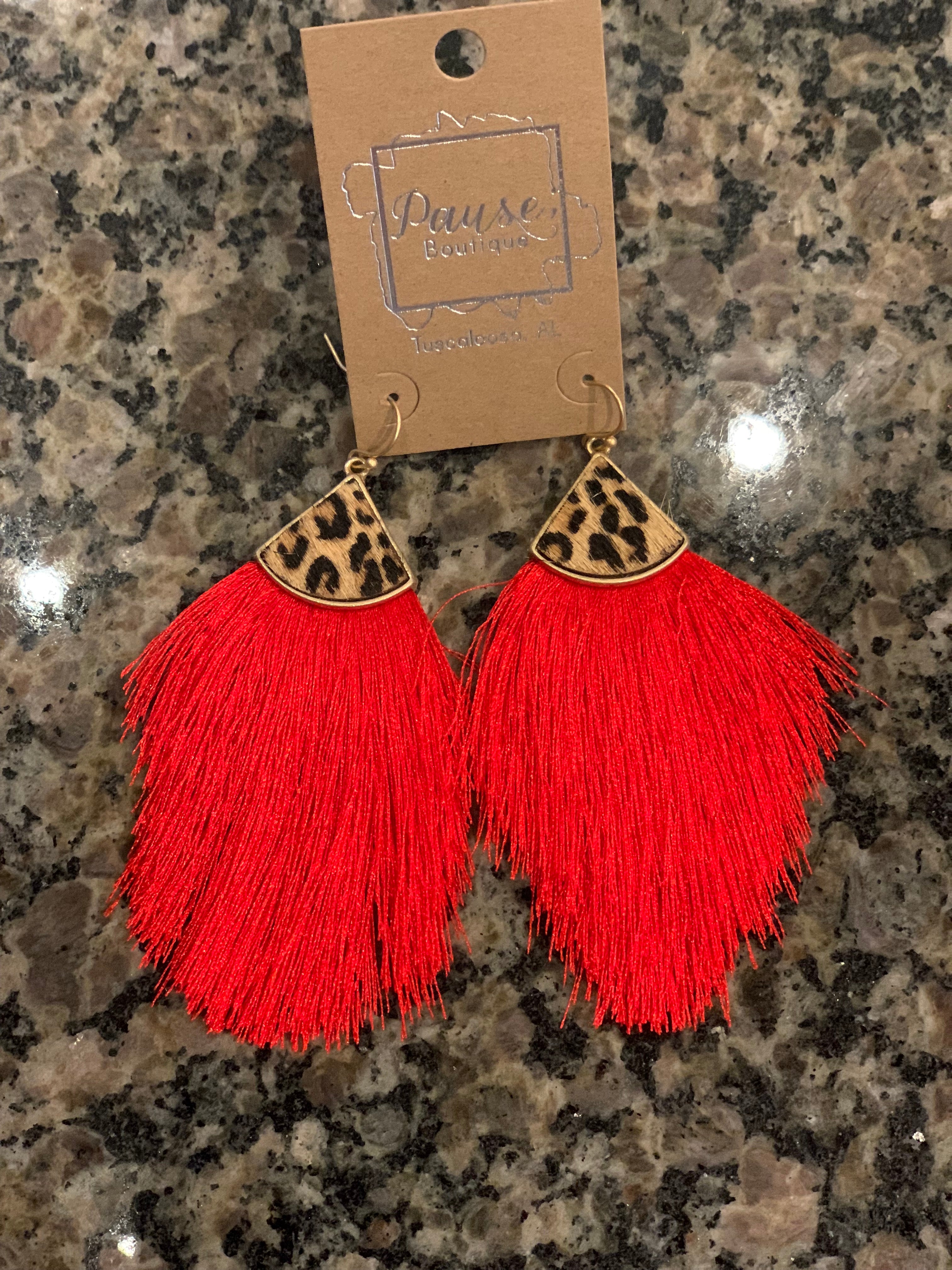 leopard capped red fringe