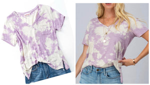 Lavender and beige tie dye V neck